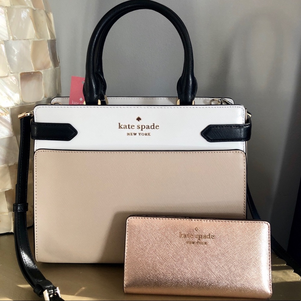 KATE♠️SPADE Staci Colorblock MD Satchel + Wallet - Picture 1 of 10